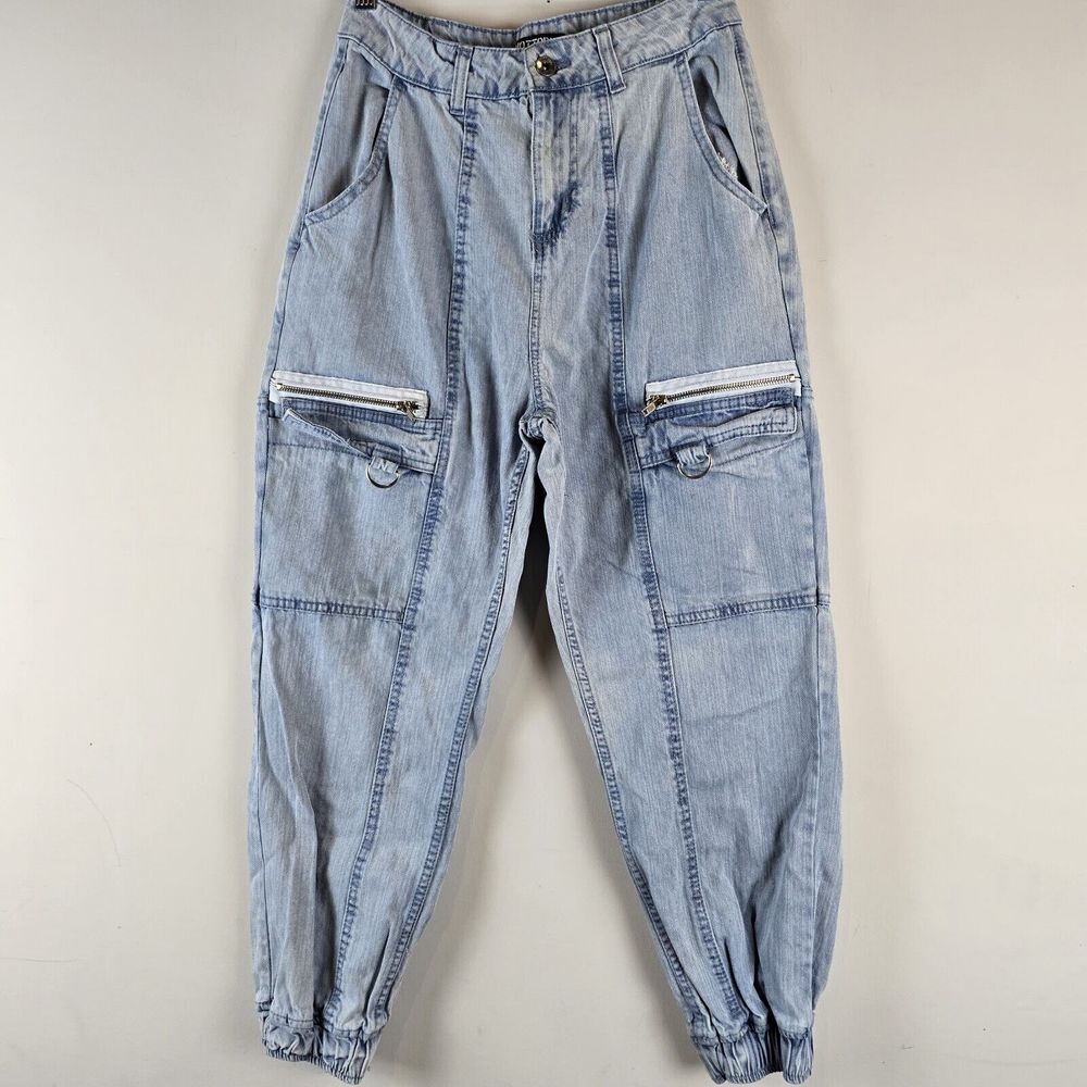 Hot Topic Women's Indigo Light Wash‎ Cargo Chain Joggers 100% Cotton Size 5.D148